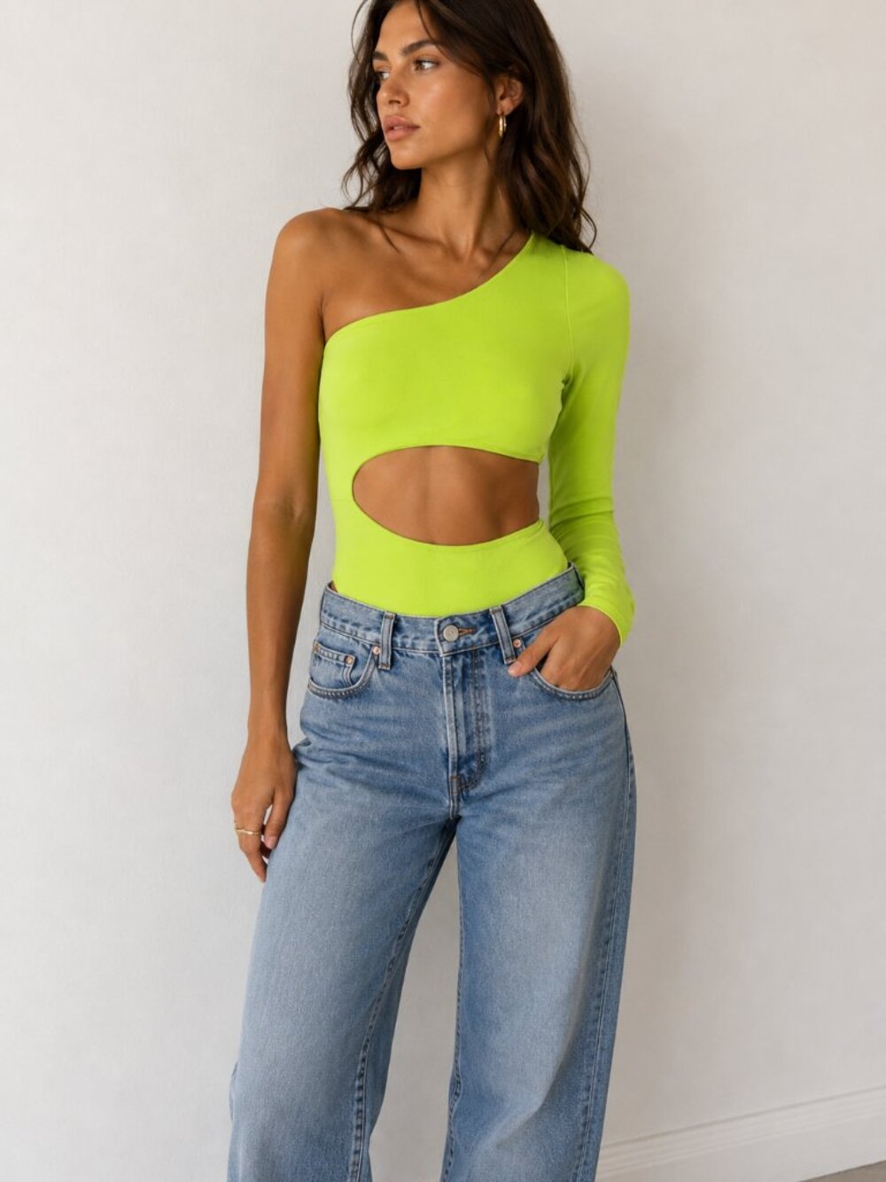 NEW Naked Wardrobe Cut Out One Shoulder Bodysuit Top Size Small